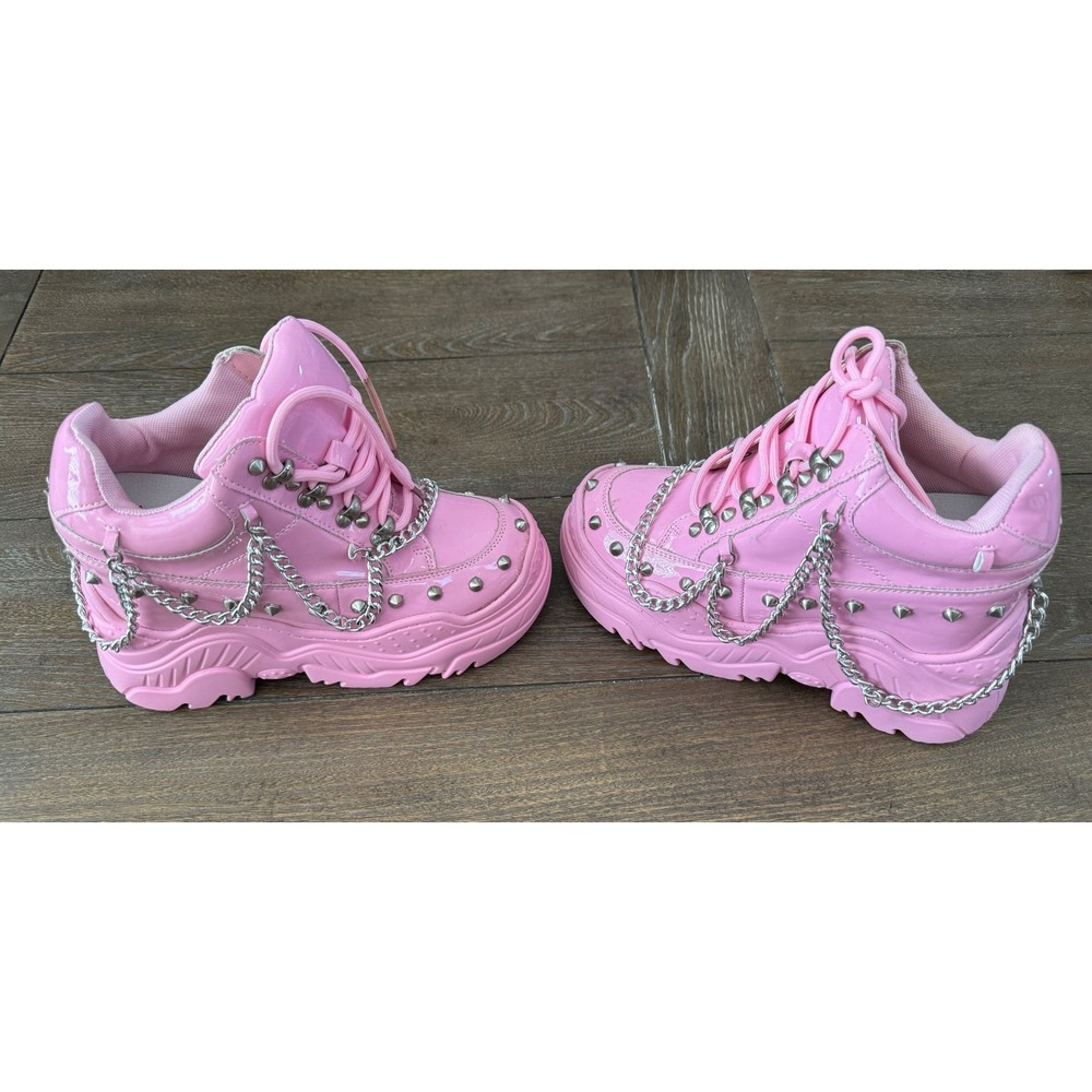 Anthony Wang Space Candy Pink Patent Platform Sneakers Studded Chain Size 7 - Picture 5 of 12
